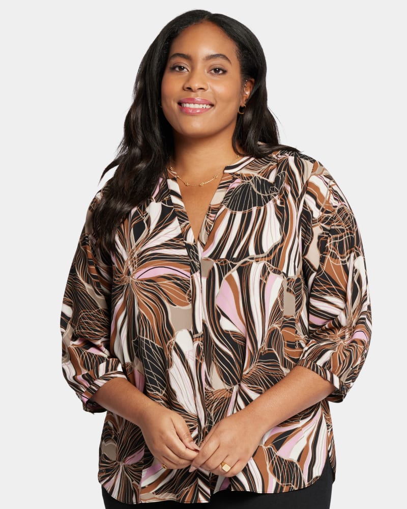 Front of a model wearing a size 1X Pintuck Blouse in Half Moon Bay by NYDJ. | dia_product_style_image_id:285267